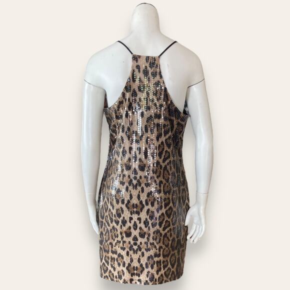 Animal print Spaghetti strap mini dress embellished w/ sequins size medium - Picture 4 of 6